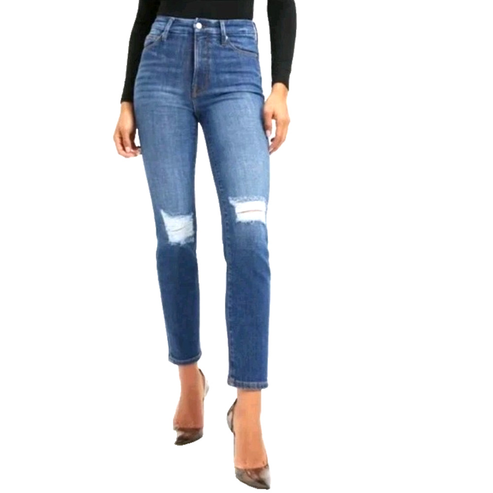 Good American Womens 2 Jeans Good Classic Dark Wash High Rise Distressed